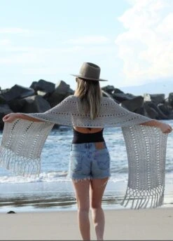 Sunset Beach Wrap X @twoofwands -We Are Knitters Sales knitting kit cotton scarves sunset beach wrap EN 05